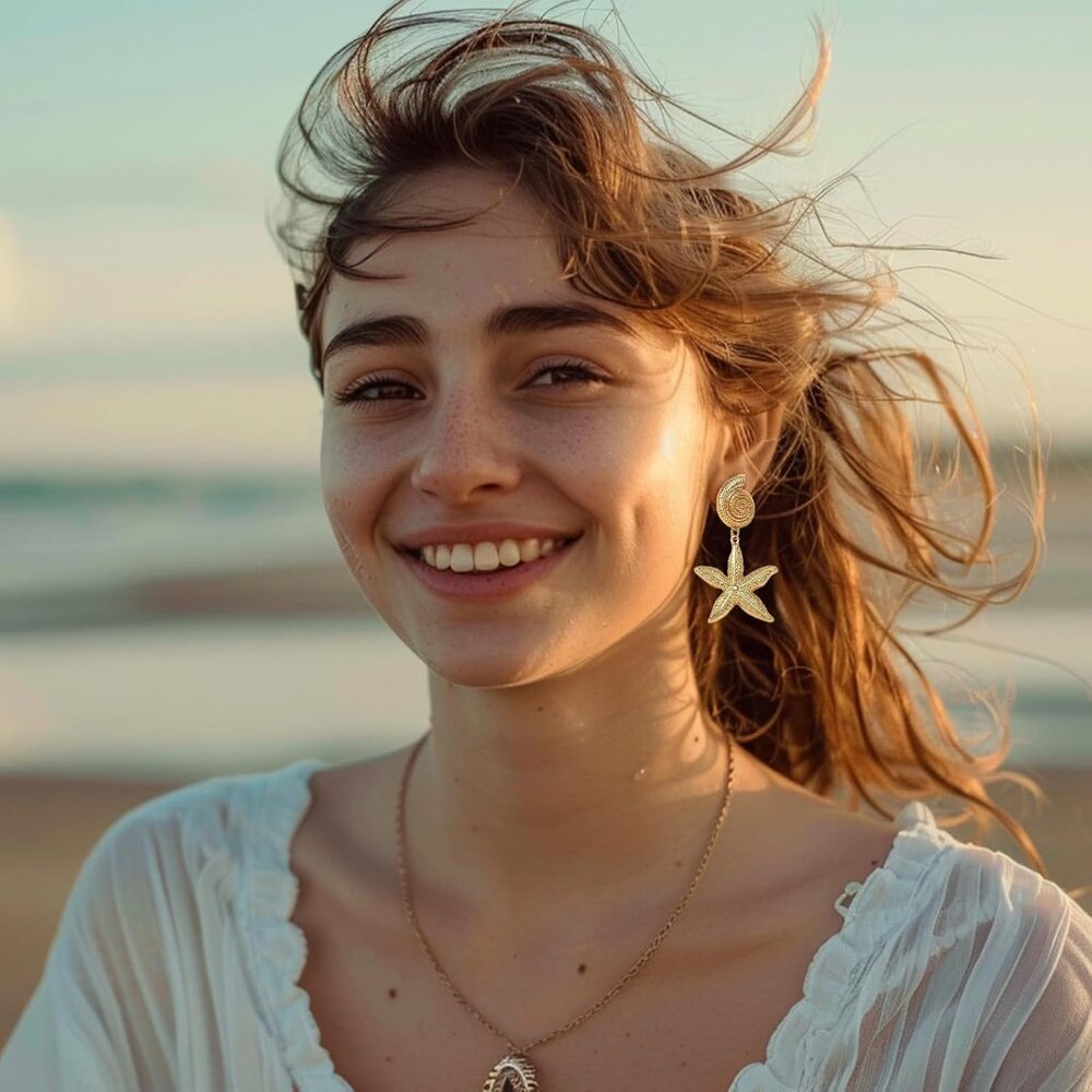 Starfish Nautical Shell Drop Earrings Lightweight… - image 2